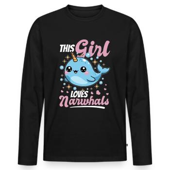 Narval Chibi Kawaii - T-shirt manches longues Premium bio Homme - noir - Devant - Nico (187cm)
