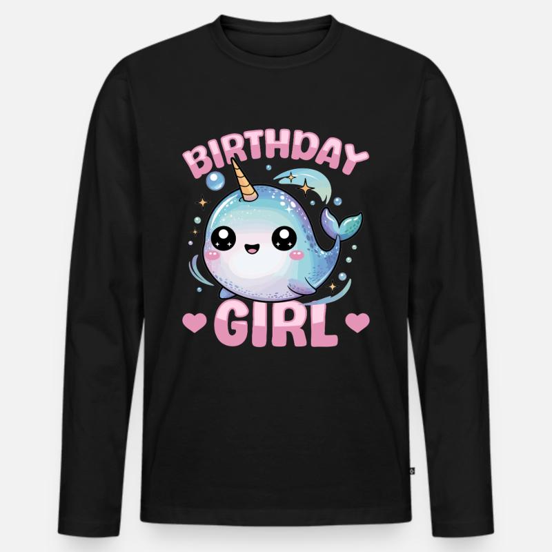 Narwhal Chibi Kawaii - Männer Premium Bio Langarmshirt - Schwarz