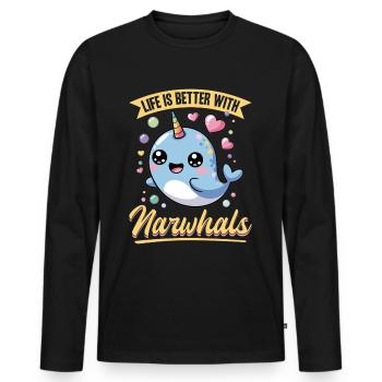 Narval Chibi Kawaii - T-shirt manches longues Premium bio Homme - noir - Devant - Nico (187cm)