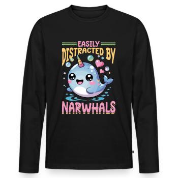 Narwhal Chibi Kawaii - Männer Premium Bio Langarmshirt - Schwarz - Vorne - Nico (187cm)