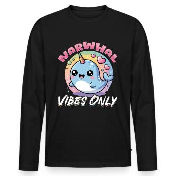 Narval Chibi Kawaii - T-shirt manches longues Premium bio Homme - noir - Devant - Nico (187cm)