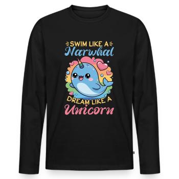 Narwhal Chibi Kawaii - Männer Premium Bio Langarmshirt - Schwarz - Vorne - Nico (187cm)