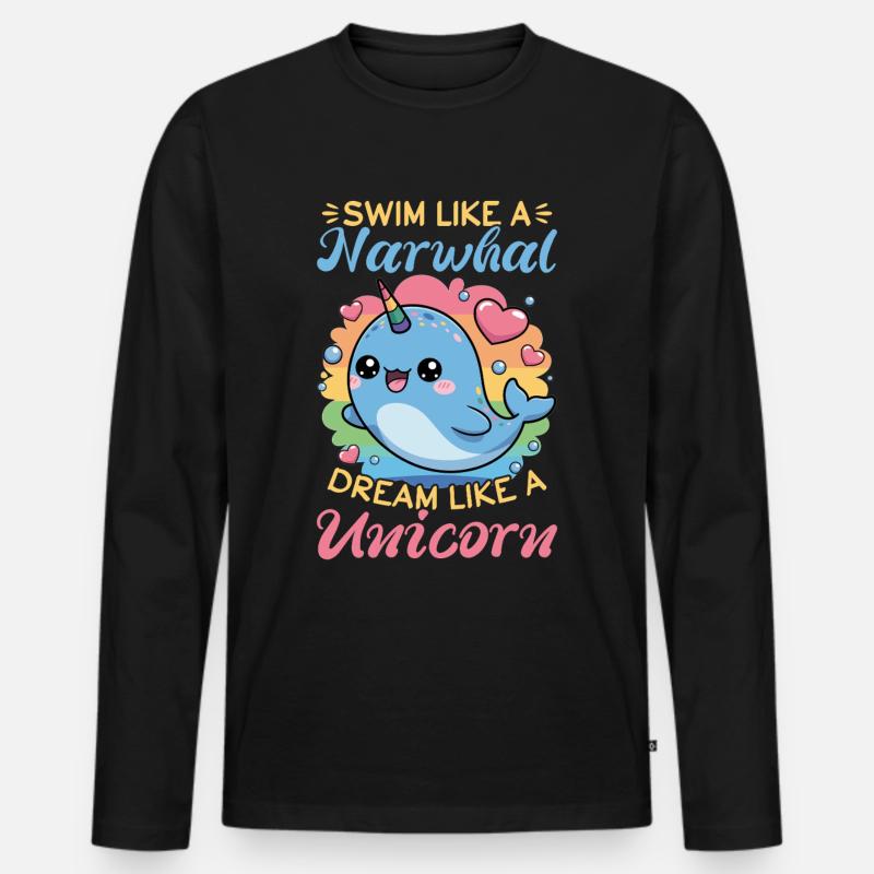 Narwhal Chibi Kawaii - Männer Premium Bio Langarmshirt - Schwarz