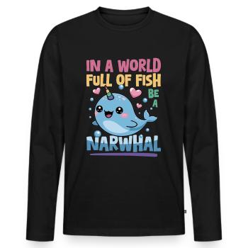 Narwhal Chibi Kawaii - Männer Premium Bio Langarmshirt - Schwarz - Vorne - Nico (187cm)