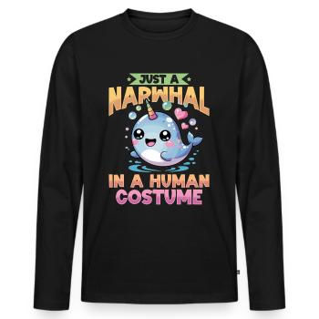 Narwhal Chibi Kawaii - Männer Premium Bio Langarmshirt - Schwarz - Vorne - Nico (187cm)