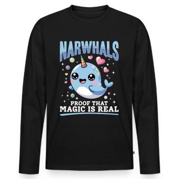 Narval Chibi Kawaii - T-shirt manches longues Premium bio Homme - noir - Devant - Nico (187cm)