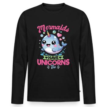 Narwhal Chibi Kawaii - Männer Premium Bio Langarmshirt - Schwarz - Vorne - Nico (187cm)