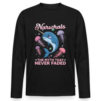 Narval Chibi Kawaii - T-shirt manches longues Premium bio Homme - noir - Devant - Nico (187cm)