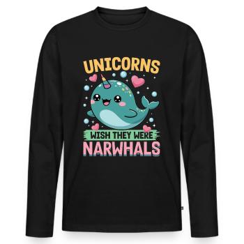 Narwhal Chibi Kawaii - Männer Premium Bio Langarmshirt - Schwarz - Vorne - Nico (187cm)
