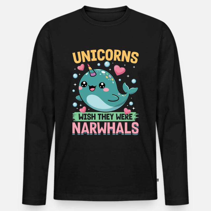 Narwhal Chibi Kawaii - Männer Premium Bio Langarmshirt - Schwarz