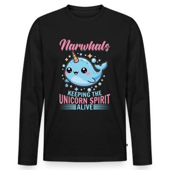 Narval Chibi Kawaii - T-shirt manches longues Premium bio Homme - noir - Devant - Nico (187cm)