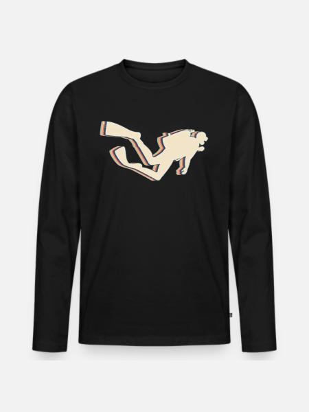 Diving Diver Retro Line Art - Men's Premium Organic Long Sleeve Shirt - black