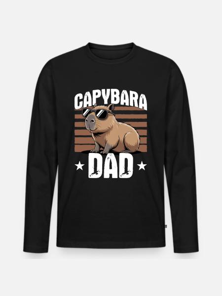 Funny Capybara Dad - Männer Premium Bio Langarmshirt - Schwarz