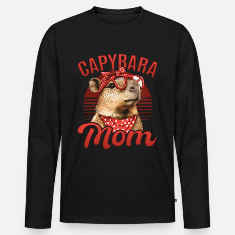 Funny Capybara Mom - Männer Premium Bio Langarmshirt - Schwarz