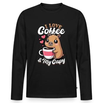 Capybara Coffee - Männer Premium Bio Langarmshirt - Schwarz - Vorne - Nico (187cm)