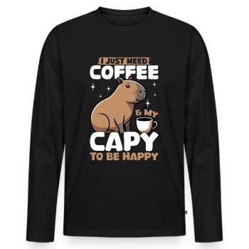 Capybara Coffee - Männer Premium Bio Langarmshirt - Schwarz - Vorne - Nico (187cm)