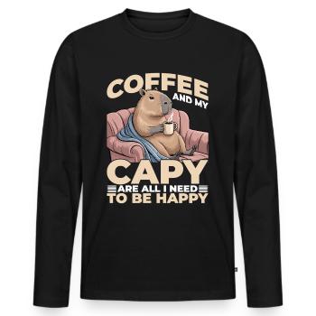 Capybara Coffee - Männer Premium Bio Langarmshirt - Schwarz - Vorne - Nico (187cm)