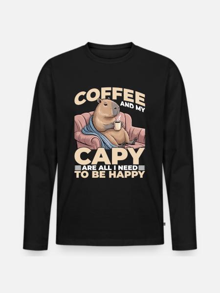 Capybara Coffee - Männer Premium Bio Langarmshirt - Schwarz