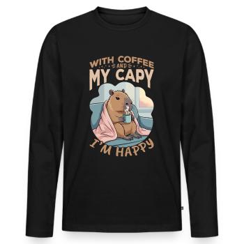 Capybara Coffee - Männer Premium Bio Langarmshirt - Schwarz - Vorne - Nico (187cm)