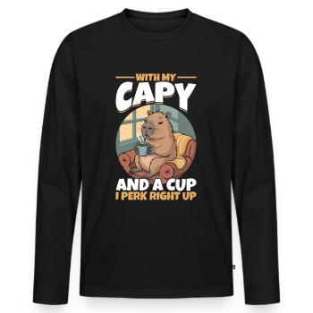 Capybara Coffee - Männer Premium Bio Langarmshirt - Schwarz - Vorne - Nico (187cm)