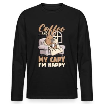 Café Capybara - T-shirt manches longues Premium bio Homme - noir - Devant - Nico (187cm)