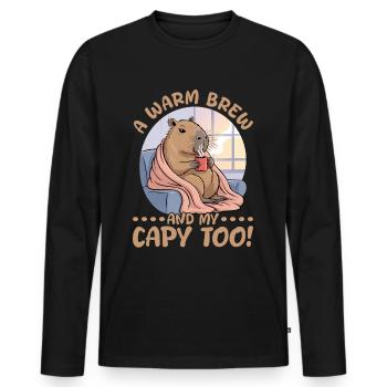 Capybara Coffee - Männer Premium Bio Langarmshirt - Schwarz - Vorne - Nico (187cm)