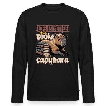 Livres de lecture Capybara - T-shirt manches longues Premium bio Homme - noir - Devant - Nico (187cm)