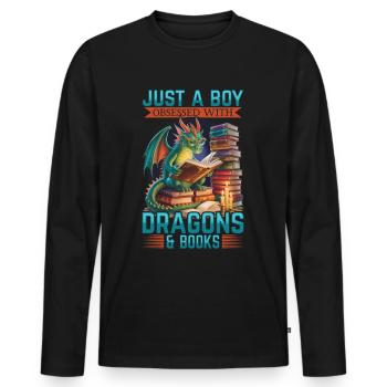 Fantasy Book reading Mythical Creatures - Männer Premium Bio Langarmshirt - Schwarz - Vorne - Nico (187cm)