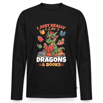 Fantasy Book reading Mythical Creatures - Männer Premium Bio Langarmshirt - Schwarz - Vorne - Nico (187cm)