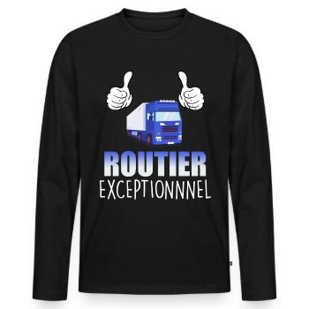 Routier exceptionnnel - T-shirt manches longues Premium bio Homme - noir - Devant - Nico (187cm)