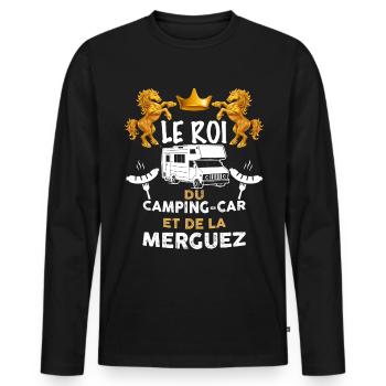Roi du camping-car roi de la merguez - T-shirt manches longues Premium bio Homme - noir - Devant - Nico (187cm)