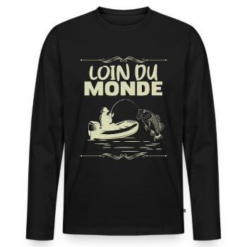 Pêche Citation Pêcheur Solitaire Cadeau Papa - T-shirt manches longues Premium bio Homme - noir - Devant - Nico (187cm)