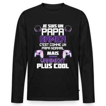 Gamer Humour Papa Joueur de Jeux Vidéo - T-shirt manches longues Premium bio Homme - noir - Devant - Nico (187cm)