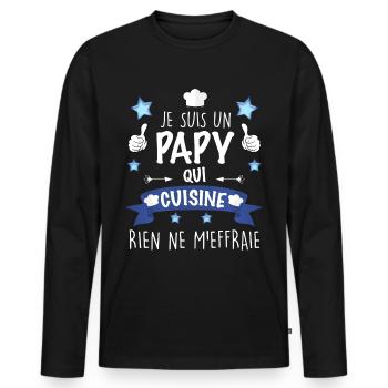 12 - je suis un papy qui cuisine.png - T-shirt manches longues Premium bio Homme - noir - Devant - Nico (187cm)