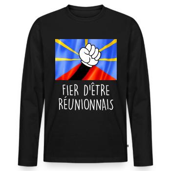 Fier d'être réunionnais Cadeau Drapeau Réunion - T-shirt manches longues Premium bio Homme - noir - Devant - Nico (187cm)