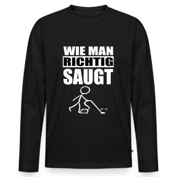 Lustige Sprüche. Wie man richtig saugt. Sex Männer - Männer Premium Bio Langarmshirt - Schwarz - Vorne - Nico (187cm)