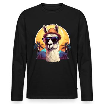 Lama sur la plage - Graphique de lama d’été cool - T-shirt manches longues Premium bio Homme - noir - Devant - Nico (187cm)