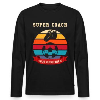 Supertrainer, der den Humor im Fußball zerreißt - Männer Premium Bio Langarmshirt - Schwarz - Vorne - Nico (187cm)