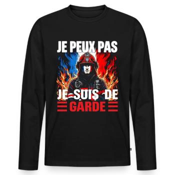 Je Peux Pas Je Suis De Garde Pompiers Cadeau Drôle - T-shirt manches longues Premium bio Homme - noir - Devant - Nico (187cm)
