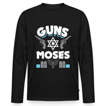 Guns N Moses - Drôle de dicton juif - T-shirt manches longues Premium bio Homme - noir - Devant - Nico (187cm)