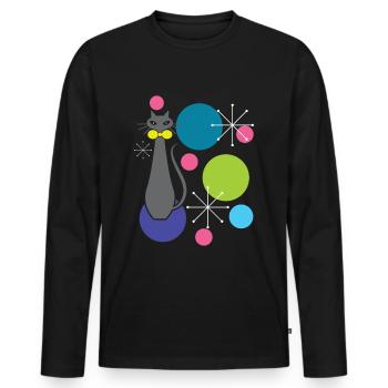 Retro Style Atomic Era Mid Century Cool Cat - Männer Premium Bio Langarmshirt - Schwarz - Vorne - Nico (187cm)