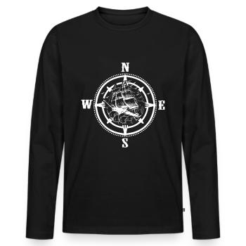 Sailing Ship Compass Rose Lake Angler Fisherman - Men's Premium Organic Long Sleeve Shirt - black - Front - Nico (187cm)