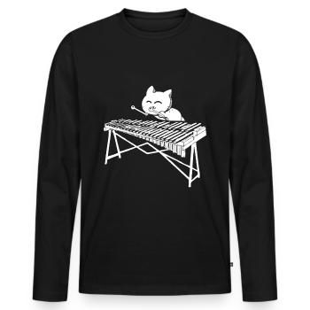 Niedliche Katze spielt Perkussion Musik Xylophon - Männer Premium Bio Langarmshirt - Schwarz - Vorne - Nico (187cm)