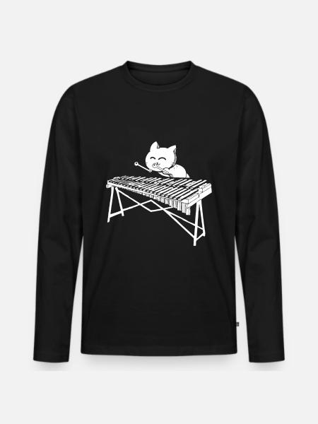 Niedliche Katze spielt Perkussion Musik Xylophon - Männer Premium Bio Langarmshirt - Schwarz