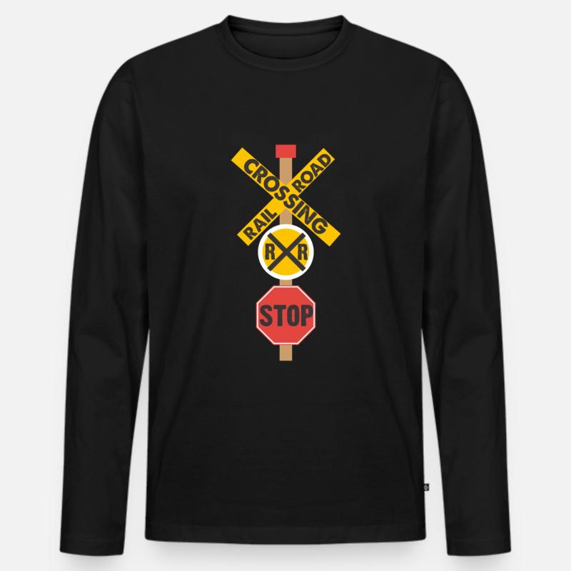 Eisenbahn Überquerung Straßenschild - Männer Premium Bio Langarmshirt - Schwarz