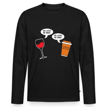 Vin et café argument caféine amour - T-shirt manches longues Premium bio Homme - noir - Devant - Nico (187cm)