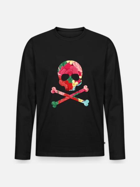 Flowering Pirate Skull Skull Skull - Men's Premium Organic Long Sleeve Shirt - black