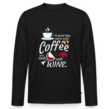 Good day starts with coffee ends with wine - Men's Premium Organic Long Sleeve Shirt - black - Front - Nico (187cm)