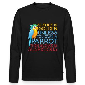 Funny parrot graphic silence is gold bird - Men's Premium Organic Long Sleeve Shirt - black - Front - Nico (187cm)