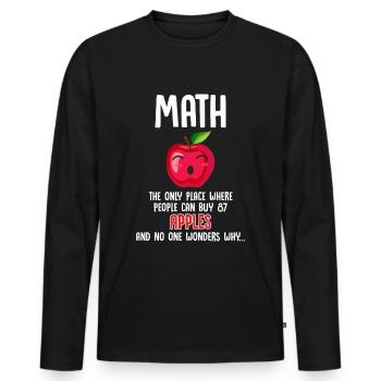 Math humour apple calcul mathématicien drôle - T-shirt manches longues Premium bio Homme - noir - Devant - Nico (187cm)